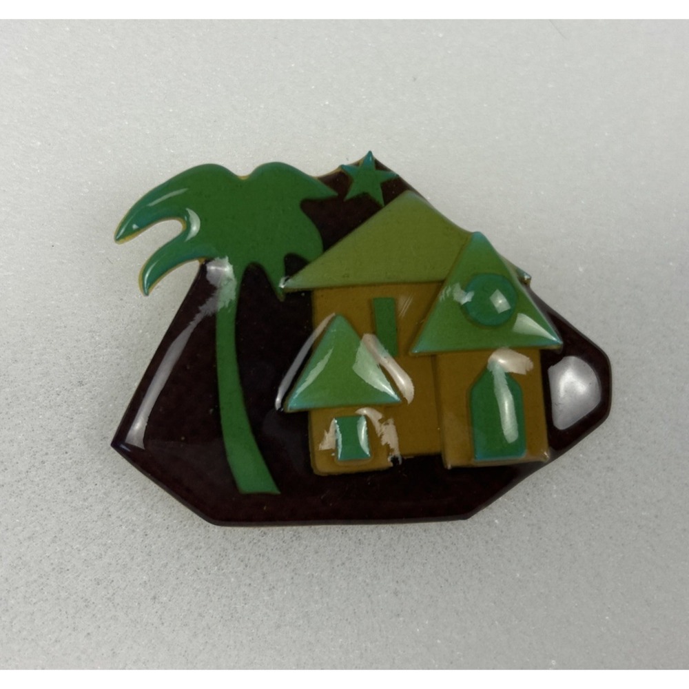 Vintage Lucinda House Pin Palm Tree Star Earthy Neutral Collector